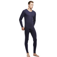 PLAYBOY 花花公子 秋衣秋裤男 棉质纯色圆领男士保暖内衣套装 藏青色 L(170/95)