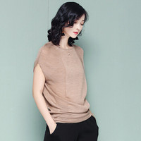 LAXJOY 朗悦 夏季新款冰丝针织t恤圆领宽松蝙蝠袖上衣  LWTD184302