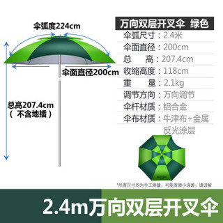 戈顿 GEDUN 钓鱼伞遮阳伞地插沙滩伞折叠 户外调节防雨防晒伞通风伞 渔具用品 2.4米双层万向绿纹