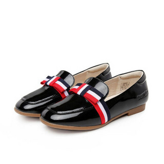 天美意（TEENMIX）童鞋女童鞋时尚公主鞋儿童彩色织带单鞋DX0267 黑色 32码