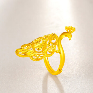 梦金园黄金戒指女孔雀护指999.9足金婚嫁指环 约6.8-6.99g