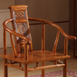 中伟实木茶桌椅仿古中式休闲餐椅圈椅太师椅仿古榆木椅卷书椅