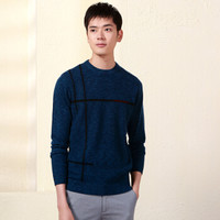 Hodo 红豆 新品简约商务系列条纹嵌色圆领套头羊毛衫  DXHSM320S