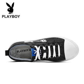 PLAYBOY 花花公子 英伦时尚平底休闲帆布鞋子男低帮透气百搭 DS85174 黑色 42