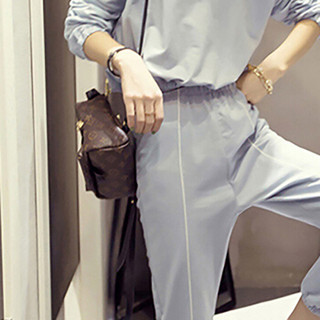 MAX WAY  女装 2019年春季新款韩版长袖连帽时尚宽松休闲运动卫衣两件套 MWYH052 浅蓝色 S