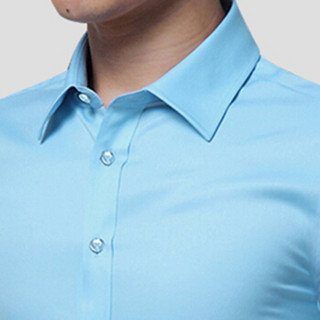 猫人（MiiOW）衬衫2019夏季新款男士商务休闲简约纯色大码短袖衬衣A180-2618A短袖浅蓝XL
