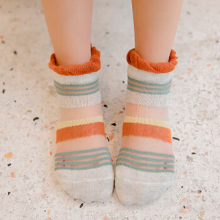 CHANSSON 馨颂 儿童船袜透明纱玻璃丝女童袜子五双装套装 清新条纹 3-5岁