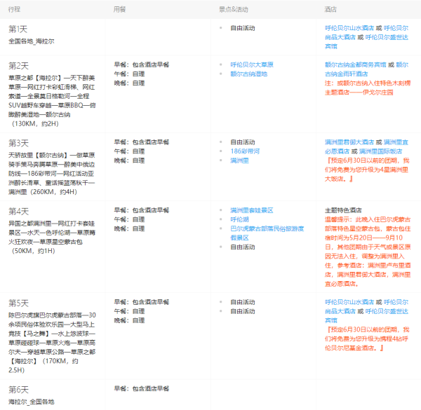全国多地-内蒙古呼伦贝尔+满洲里+海拉尔区+额尔古纳6天5晚跟团游