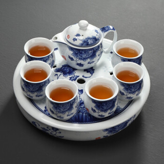 养茗轩    陶瓷茶壶茶杯茶盘带过滤整套 青花瓷牡丹双层杯