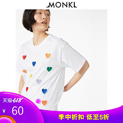 MONKI新款清新字母纯色薄款全棉五分袖短袖T恤女 0562598