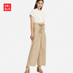 优衣库 0点：UNIQLO 优衣库 413124 女士麻棉宽腿裤