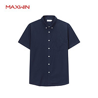 MAXWIN马威夏季男士新品简约舒适休闲短袖衬衫男纯色翻领时尚上衣