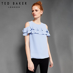 TED BAKER 2018春夏新款 女士时尚纯色圆领荷叶边露肩袖上衣