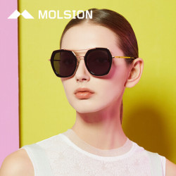 陌森(Molsion)偏光太阳镜女蝶形墨镜女MS6039 C10镜框金色|镜片紫灰色
