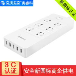 奥睿科(ORICO) HPC/ 苹果安卓智能USB充电器插座插排插线板带开关宽幅电压5V8 升级版6孔5USB 白色