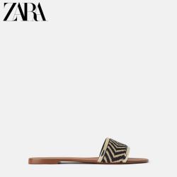 ZARA TRF 13631081040 天然色平底凉拖鞋