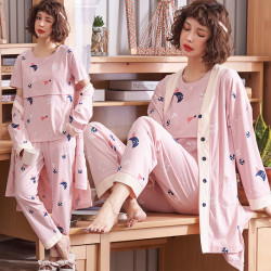婧麒哺乳衣服夏季纯棉月子服怀孕期产后产妇薄款喂奶睡衣外出套装