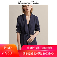 春夏大促 Massimo Dutti女装  系腰带深蓝色铜氨纤维修身女休闲西装外套 06025923401