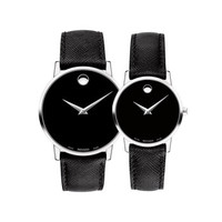 摩凡陀(MOVADO)手表瑞士手表博物馆系列MUSEUM CLASSIC石英表黑盘皮表带男女表情侣款
