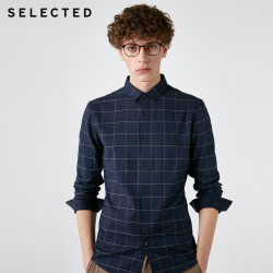 SELECTED思莱德纯棉潮流格子修身商务休闲长袖衬衫男S|418305539