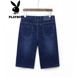 花花公子 PLAYBOY 男五分裤2019夏季韩版潮流男士直筒牛仔薄款裤子 69650006 深蓝 33(二尺六)