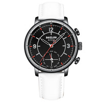 博之轮（BOZLUN）手表男士商务休闲智能运动石英男表多功能运动计步信息来电提醒腕表 H8-2黑壳白带 42mm 黑色 白色 牛皮