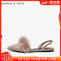CHARLES＆KEITH单鞋女CK1-70390158仿皮毛尖头平底扣带毛毛鞋凉鞋 *2件