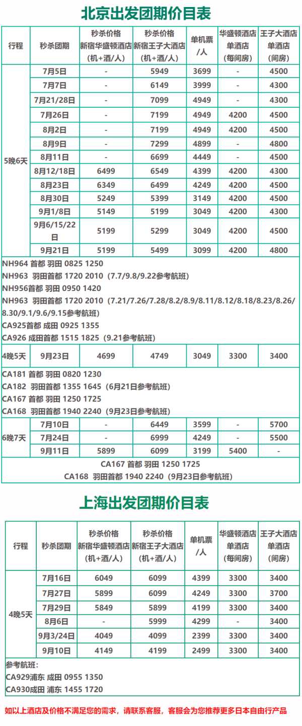 北京/上海-日本东京5-6天自由行 全日空/国航直飞 连住新宿商圈