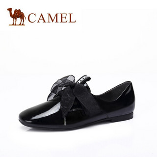 骆驼（CAMEL） 女士 时尚靓丽丝带系带方头单鞋 A91893633 黑色 37