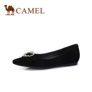 骆驼（CAMEL） 女士 气质甜美心形水钻尖头套脚单鞋 A91045607 黑色 35