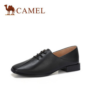 骆驼（CAMEL） 女士 文艺学院风牛皮低跟系带单鞋 A91025677 黑色 36