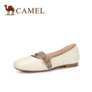 骆驼（CAMEL） 女士 复古时尚细格纹宽饰带平底单鞋 A91515667 米色 38