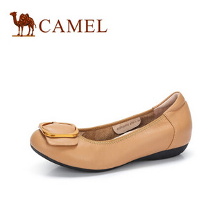 骆驼（CAMEL） 女士 休闲通勤牛皮方扣圆头单鞋 A91521632 驼色 38