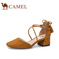 CAMEL/骆驼 A81072609 优雅流苏圆头浅口粗跟单鞋