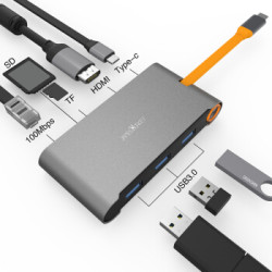 贱驴 Type-C扩展坞 USB-C转HDMI转换器雷电三充电转换头 带网口八合一多功能拓展坞适用苹果MacBook华为mate *5件
