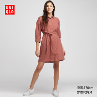 优衣库 女装 麻混纺衬衫式连衣裙(七分袖) 417906 优衣库UNIQLO