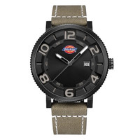 Dickies 手表男款43mm黑表盘黑边皮带时尚潮流运动石英男士手表 160M60LYXCL-10L8-18