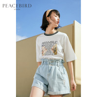 太平鸟 太平鸟白色短袖T恤女2019春夏装新款ins上衣女潮印花衣服打底衫