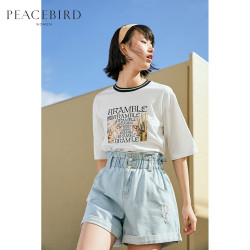 太平鸟 太平鸟白色短袖T恤女2019春夏装新款ins上衣女潮印花衣服打底衫