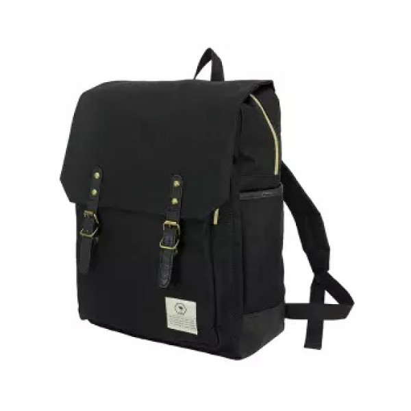 anello阿耐洛自营旗舰店潮流复古涤纶插扣翻盖双肩背包c0411黑色