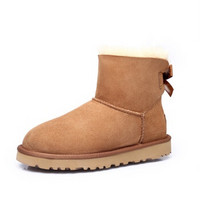 Mubo 牧宝 澳洲专柜同款羊皮毛一体保暖休闲甜美丝带蝴蝶结款雪地靴 GX8055 栗色 38