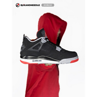 NIKE 耐克 308497-060 Air Jordan 4 BRED AJ4四黑红公牛复刻篮球鞋 (黑色、40.5)