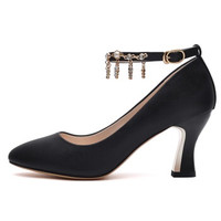 LAIKAJINDUN 莱卡金顿 时尚百搭尖头浅口吊坠粗跟一字扣带水钻女单鞋 6298 黑色 37