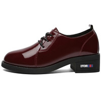 LAIKAJINDUN 莱卡金顿 韩版圆头系带低帮复古粗跟单鞋6561 酒红色 37