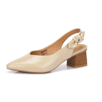 CAMEL 骆驼 时尚系列 女士 优雅蝴蝶结方跟尖头套脚单鞋 A82514645 米白 38