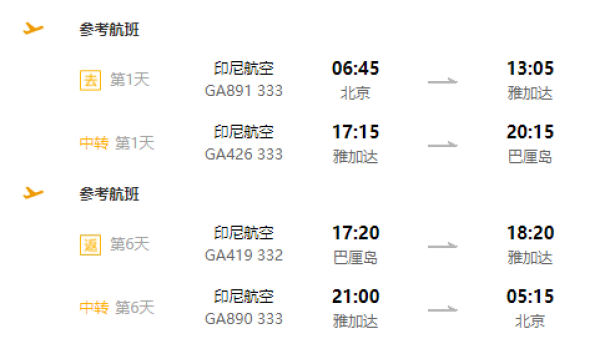 2天自由活动!北京-印尼巴厘岛7天5晚半自助游