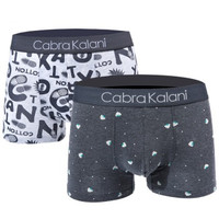 CabraKalani 男士内裤男短裤头棉质中腰印潮男士平角裤2条装 8062/8061 1011混色A组合L (黑色、L、平角裤、棉质)