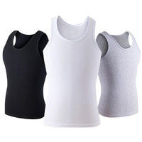 莫代尔 背心男士圆领纯色棉弹力修身透气背心打底衫 黑+白+灰 XL (黑色、XL、棉)