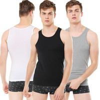 Miiow 猫人 背心男士背心夏季运动舒适上衣半袖修身无袖打底衫T恤薄款  三件装  MOT815101 黑+黑+白 XXL  MOT815101 (黑色、XXL、棉 氨纶)