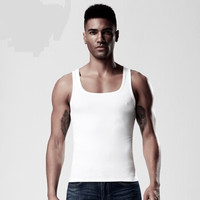  雪中飞 SNOWFLYING 背心男夏季薄款U形领纯棉修身运动汗衫 XXH1813 白色 L(170/95) (白色、L、螺纹)